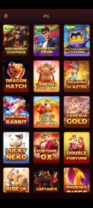 Rajluck online gaming platform interface with mobile app and game features